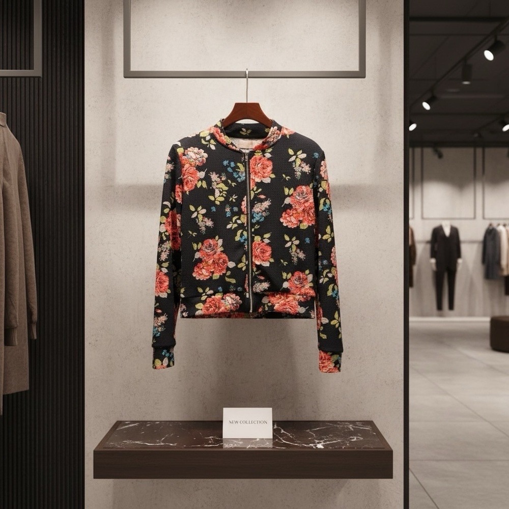 MEDIUM Love Tree Floral Textured Navy Zip Jacket Lightweight